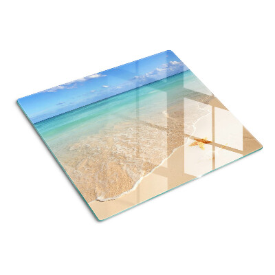 Glas skærebræt Strand med skaller og bølger
