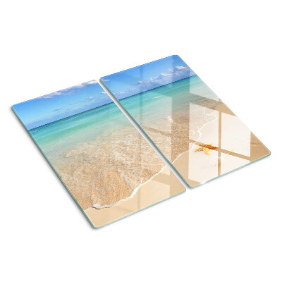 Glas skærebræt Strand med skaller og bølger
