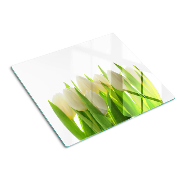 Glas skærebræt Tulipaner mod en baggrund af grønne blade