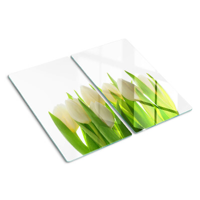 Glas skærebræt Tulipaner mod en baggrund af grønne blade