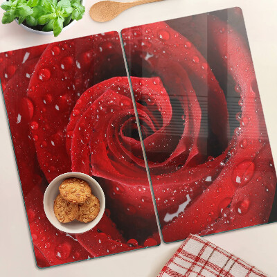 Skærebræt i glas Rød rose med vanddråber