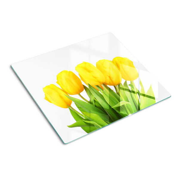 Skærebræt i glas Gule tulipaner på en grøn baggrund