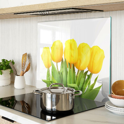 Skærebræt i glas Gule tulipaner på en grøn baggrund