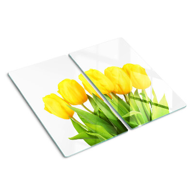 Skærebræt i glas Gule tulipaner på en grøn baggrund