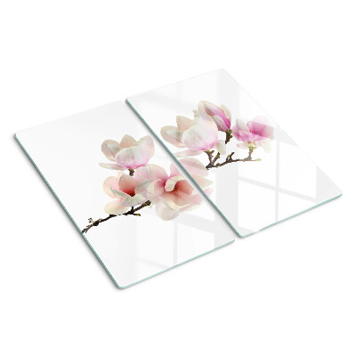 Glas skærebræt Magnoliablomster på en gren