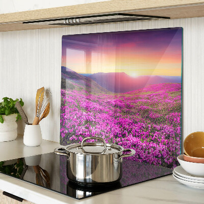 Skærebræt i glas Blomsterlandskab ved solnedgang