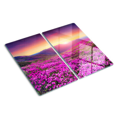 Skærebræt i glas Blomsterlandskab ved solnedgang