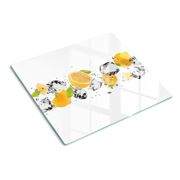 Glas skærebræt Citroner med is