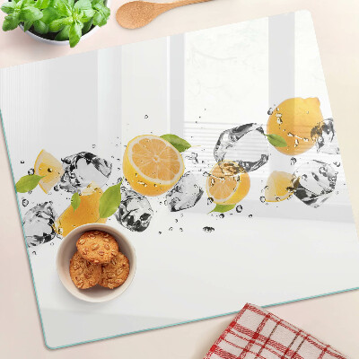 Glas skærebræt Citroner med is