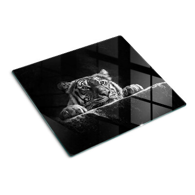 Glas skærebræt Tiger i sort-hvid stil
