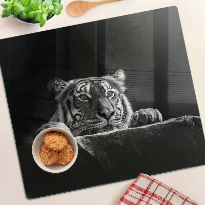 Glas skærebræt Tiger i sort-hvid stil