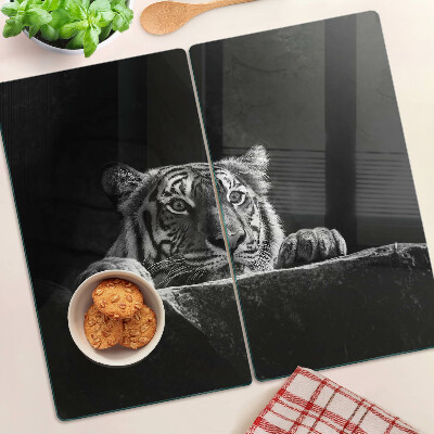 Glas skærebræt Tiger i sort-hvid stil