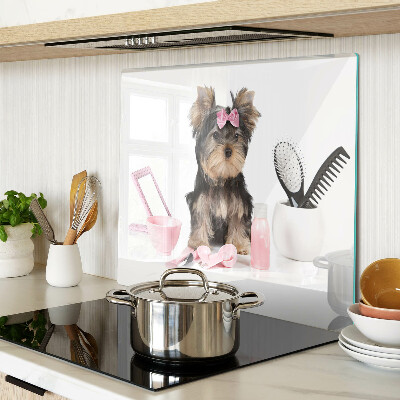 Glas skærebræt Yorkshire terrier med plejetilbehør