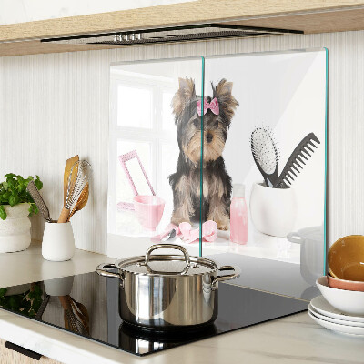 Glas skærebræt Yorkshire terrier med plejetilbehør