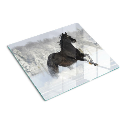 Glas skærebræt En hest i et vinterlandskab