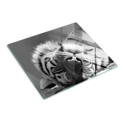 Glas skærebræt Tiger i sort og hvid