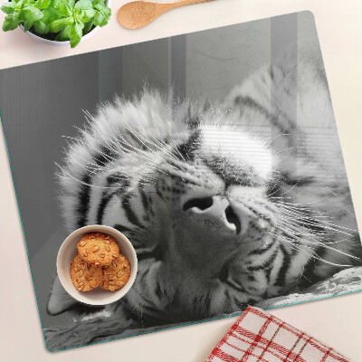Glas skærebræt Tiger i sort og hvid