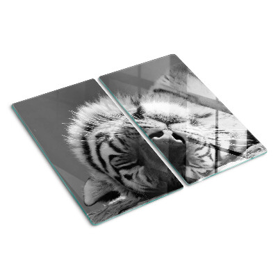 Glas skærebræt Tiger i sort og hvid