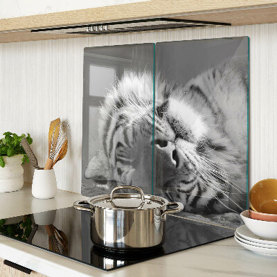 Glas skærebræt Tiger i sort og hvid