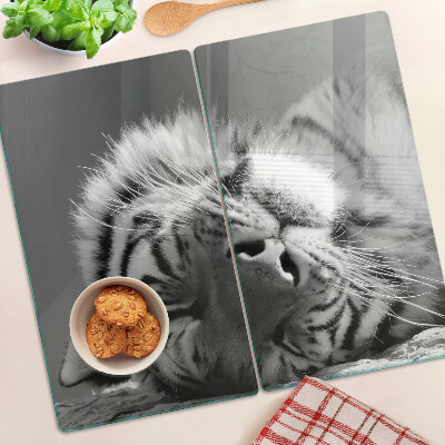 Glas skærebræt Tiger i sort og hvid