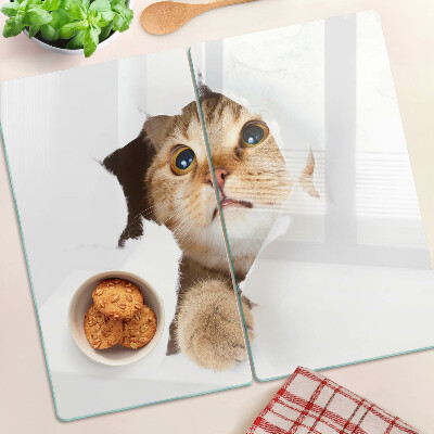 Skærebræt i glas En kat kigger gennem et hul i væggen
