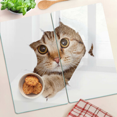 Glas skærebræt En kat kommer ud af et hul