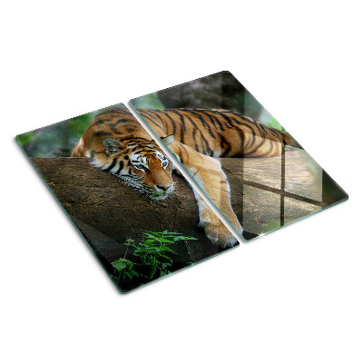 Glas skærebræt Tiger på en træstamme