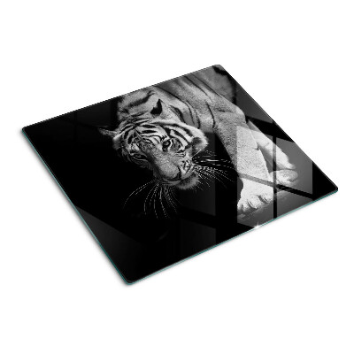 Glas skærebræt Tiger i sort og hvid
