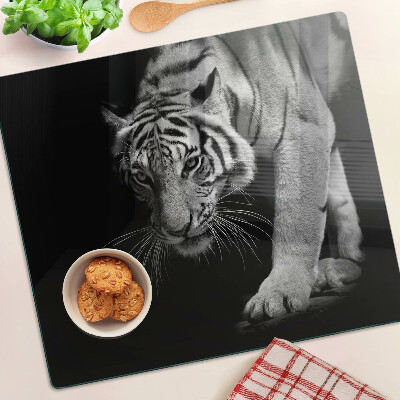 Glas skærebræt Tiger i sort og hvid