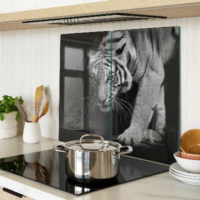 Glas skærebræt Tiger i sort og hvid