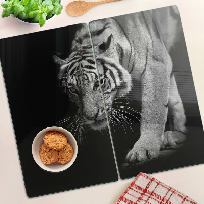 Glas skærebræt Tiger i sort og hvid