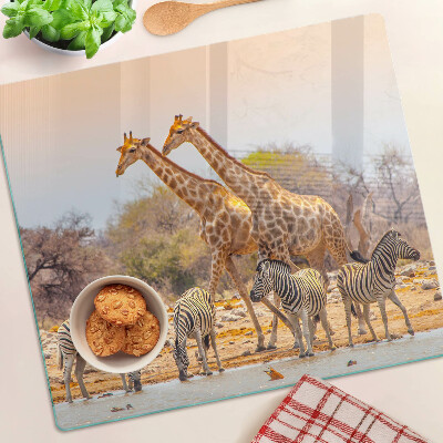 Glas skærebræt Zebra og giraf i deres naturlige habitat