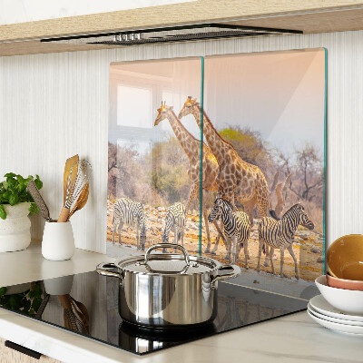 Glas skærebræt Zebra og giraf i deres naturlige habitat