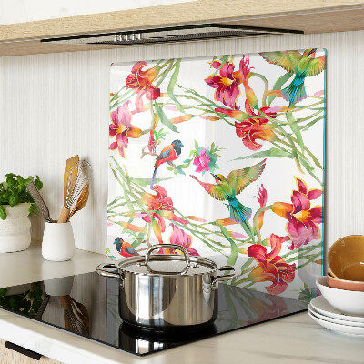 Glas skærebræt Blomster og eksotiske fugle