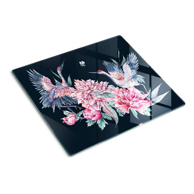 Skærebræt i glas Blomster og fugle