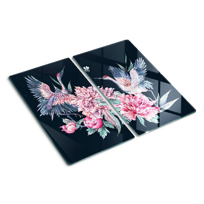 Skærebræt i glas Blomster og fugle