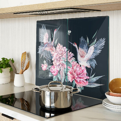 Skærebræt i glas Blomster og fugle