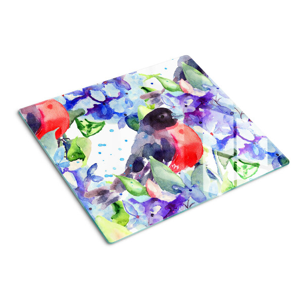 Glas skærebræt Fugl på en baggrund af blomster