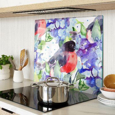 Glas skærebræt Fugl på en baggrund af blomster