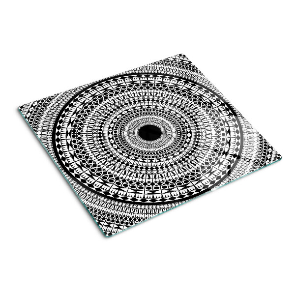 Glas skærebræt Mandala i sorte og hvide nuancer