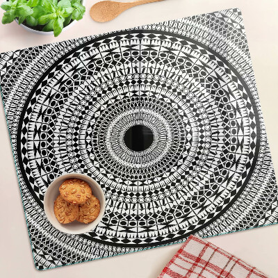Glas skærebræt Mandala i sorte og hvide nuancer