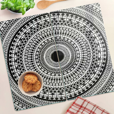 Glas skærebræt Mandala i sorte og hvide nuancer