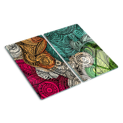 Glas skærebræt Mandala-motiv med farverige mønstre