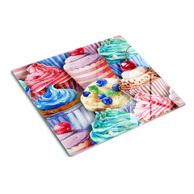 Glas skærebræt Cupcakes og farverigt bagværk