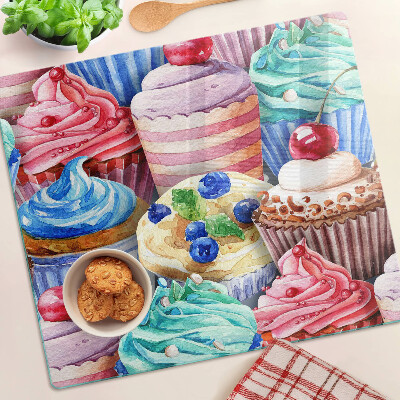 Glas skærebræt Cupcakes og farverigt bagværk