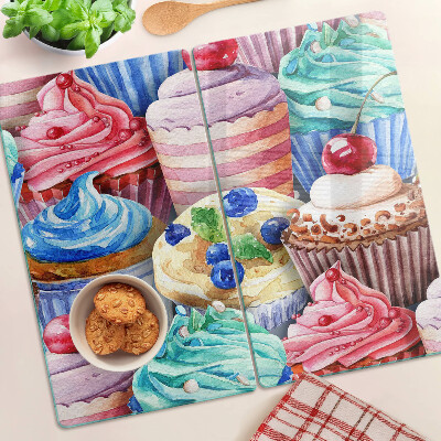 Glas skærebræt Cupcakes og farverigt bagværk