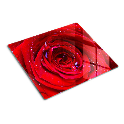 Skærebræt i glas Rød rose med vanddråber