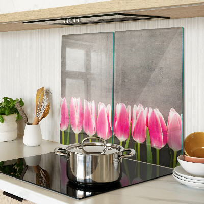 Glas skærebræt Tulipaner på en grå baggrund