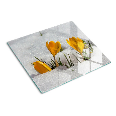 Glas skærebræt Krokus i sneen