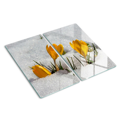 Glas skærebræt Krokus i sneen